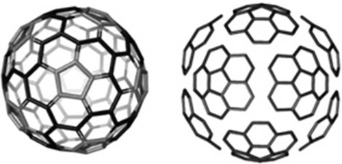 Figure 9 The [5:6Citation5] patch in fullerenes: joint patch in C140 (left) and disjoint patch in C240 (right).
