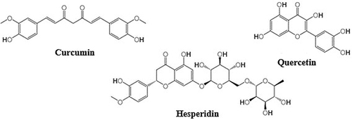 Figure 10 Molecular structure of curcumin, hesperidin and quercetin.
