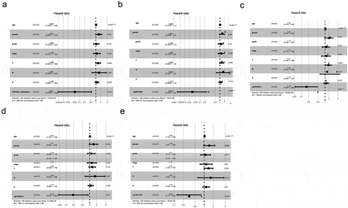 Figure 4. The association between CDKN2A gene methylation and expression with OS based on TCGA data. (a) Correlation of CDKN2A gene methylation with OS. (b) Correlation of cg04026675 methylation with OS. (c) Correlation of CDKN2A expression with OS. (d) Correlation of CDKN2A gene high methylation and low expression with OS. Hyper & low expression, hypermethylation, and low expression; hypo & high expression, hypomethylation, and high expression. OS