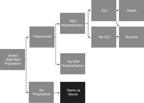 Figure 1.  Structure of decision tree model. ICU, intensive care unit; RSV, respiratory syncytial virus.