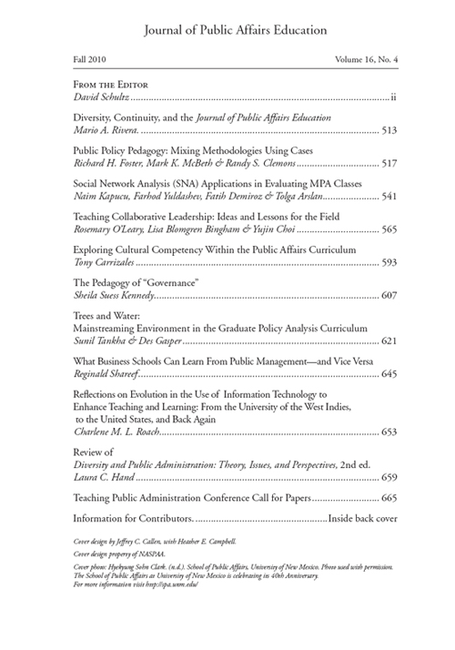 Cover image for Journal of Public Affairs Education, Volume 16, Issue 4, 2010