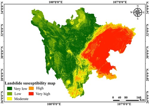 Figure 13. Landslide susceptibility map produced by the CNN-BWO model.