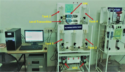 Figure 1. (a): Laboratory Quadruple Tank Process Process setup – Front View. (b): Laboratory Quadruple Tank setup – Rear View.