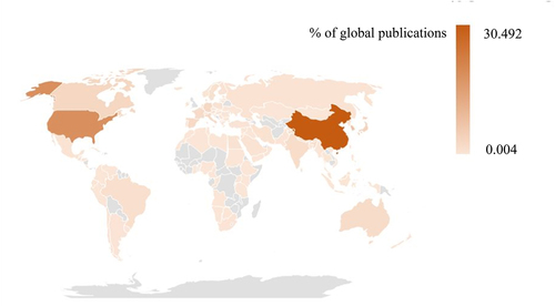 Figure 4. Geographical distribution map of global publications related to AMPK channels.
