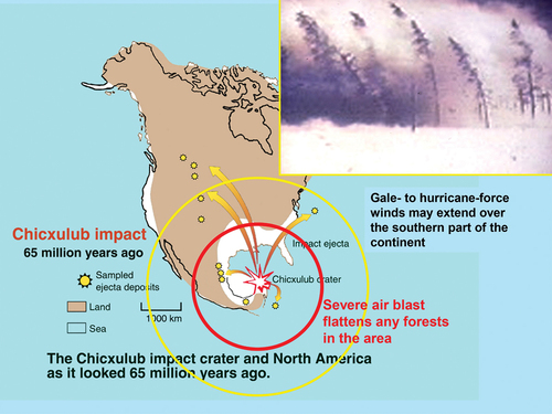 Figure 1. Depiction of the Chicxulub impact event. Illustration by David A. Kring.