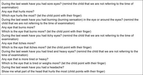 Figure S1 Questionnaire about visual complaints in children (yes/no/sometimes).