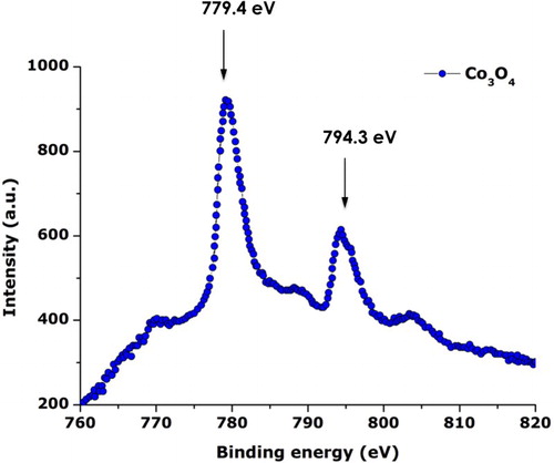 Figure 7. Typical Co2p X-ray photoemission spectroscopy spectrum of the annealed Co3O4 nanoparticles.