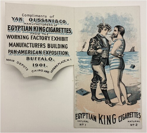 Figure 12. Opened “Egyptian King Cigarettes” advertising card, American. Jay T. Last Collection of Graphic Arts and Social History at the Huntington Library in San Marino, California. Binder: UNCATALOGUED Mechanical Kickers, etc.