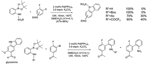 Figure 11. Direct synthesis of carbazoles from N-substituted aminophenylboronic ethers and o-dihalogenated benzenes.