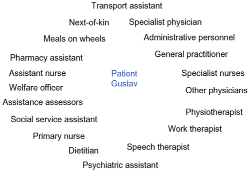 Figure 1 Many care professionals and field specialists provide care actions and support to Gustav at home.