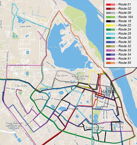 Figure 1. Map of bus routes for data collection.