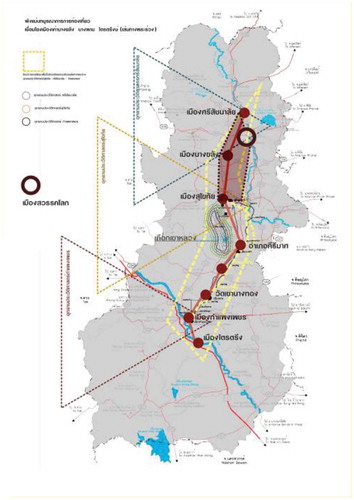 Figure 2. A map reconstructing the Phra Ruang Route or Sukhothai Road linked Sukhothai, Sawankhalok, Si Satchanalai and Kamphaeng Phet