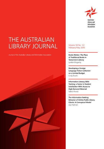 Cover image for The Australian Library Journal, Volume 59, Issue 1-2, 2010
