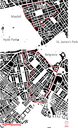 Figure 1. Figure ground plan showing the boundaries of the Estate in 2015 (Nia Rodgers for Juliet Davis).