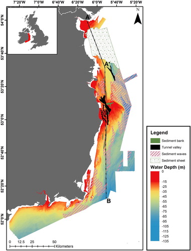 Figure 8. Geomorphological classification of the Irish Sea INFOMAR data using the classification scheme of CitationDove et al. (2016).