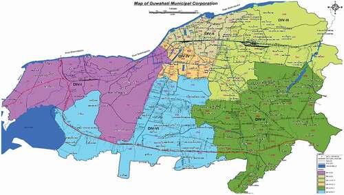 Figure 1. Divisional Map of Guwahati City (GMC portal, 2017).