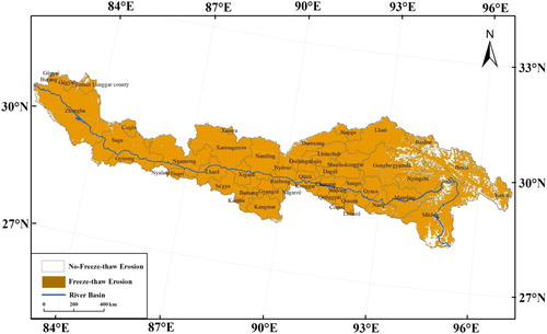 Figure 2. Distribution of freeze-thaw erosion area in the study area.