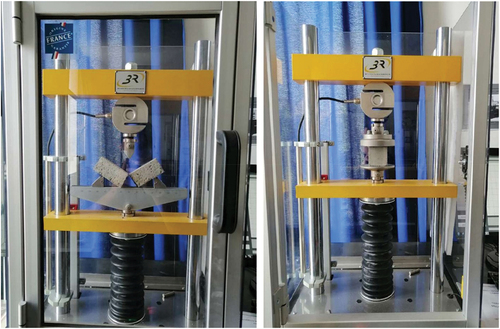 Figure 5. Compression and flexural tests on cement mortar specimens after 28 days of curing.