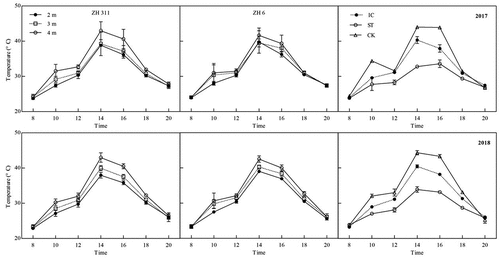 Figure 5. Diurnal variation in canopy temperature under different treatments.