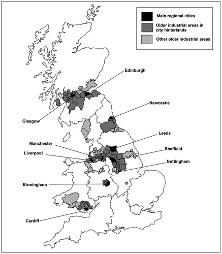 Figure 1. District and unitary authorities covering Britain's older industrial towns.