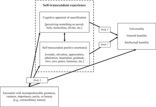 Figure 1. Conceptual model of cognitive appraisals of sanctification and self-transcendent emotions resulting in general and intellectual humility.