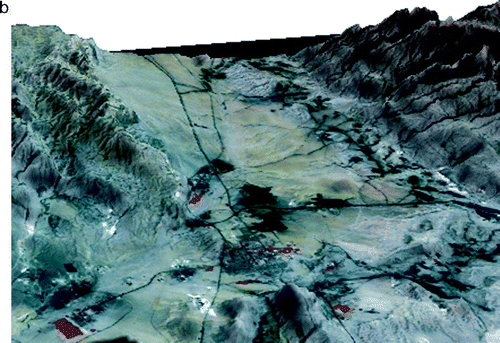 Figure 4b.  3D model of the Wuda coal fire area in Inner Mongolia, produced with ASTER data.