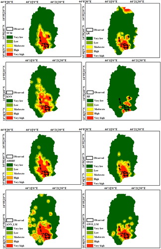 Figure 10. Maps indicating the likelihood or vulnerability of Qaa’Jahran to experience floods.