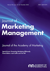 Cover image for Journal of Marketing Management, Volume 38, Issue 15-16, 2022