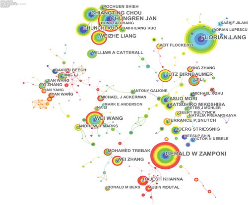 Figure 4. The network of authors contributed to calcium channel research.