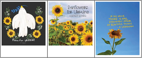 Figure 7. A few examples of the use of sunflowers in Instagram posting showing support for Ukraine.
