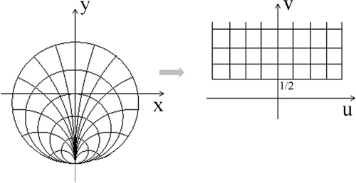 Figure 1. Equipotential and current lines in the two-coordinate systems.