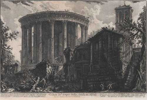 Figure 4. Giovanni Battista Piranesi, View of the Sybil Temple at Tivoli, etching, 1780–1785, 42.6 × 61.1 cm. Special Collections, Baillieu Library, University of Melbourne.