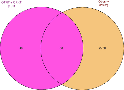 Figure 2. Overlapped targets of Ocimum tenuiflorum (Rama tulsi) and Ocimum tenuiflorum (Krishna tulsi) and obesity-related target.