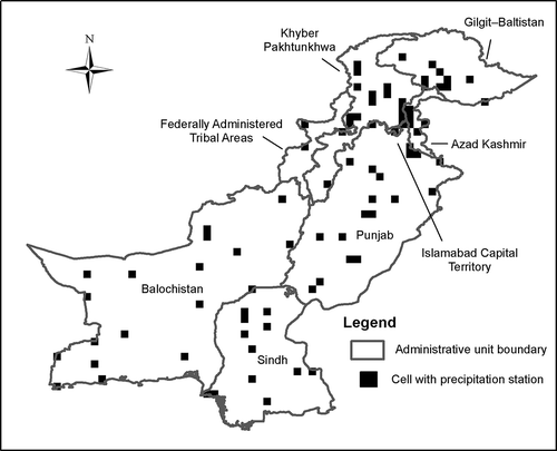 Figure 1. Rain-gauge network in Pakistan.