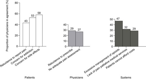 Figure 2 Barriers to pain management from physicians’ perspective (n = 100).