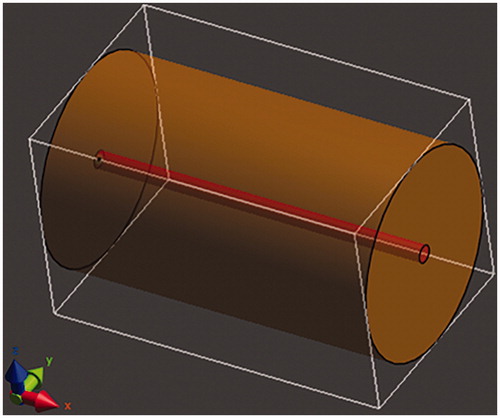 Figure 6. Principal verification benchmark: a coaxial setup involving a straight vessel inside a tissue cylinder.
