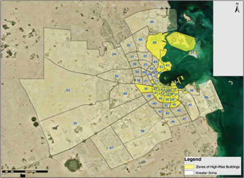 Figure 13. High-rise building zones in Greater Doha in 2010.