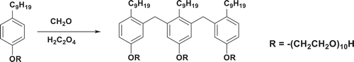 Figure 1. Synthesis route of trimeric nonylphenol polyoxyethylene ether (TNP10).