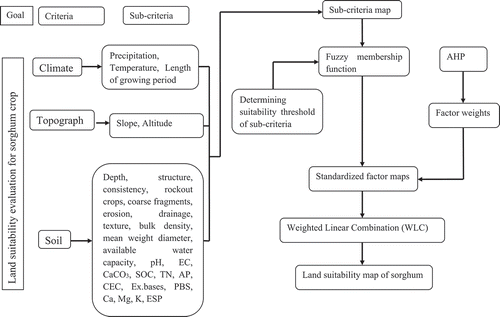 Figure 2. Flow chart of the land suitability evaluation for sorghum crop.