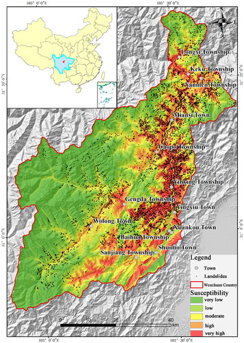 Figure 7. Landslide susceptibility mapping in Wenchuan County based on FCNN modelling.