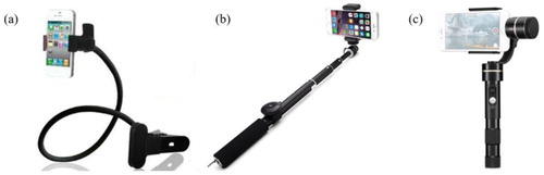 Figure 4. Three typical accessories that can be used to facilitate image capturing (a) Flexible 360 clip mobile phone holder. (b) Sefie stick. (c) Gimbal Stabilizer.