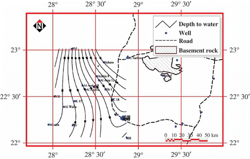 Fig. 3 Depth to water contour map of East Owienat area (1984).