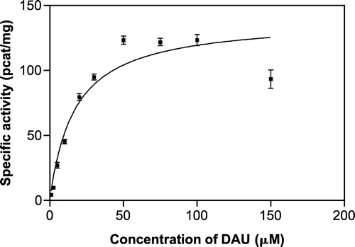 Figure 4 Michaelis-Menten kinetics of daunorubicin reduction at pH 6.0. The kinetic parameters calculated from the curve were: