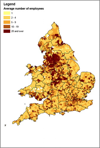 Figure 5. Non-farm businesses: average firm size, 1881. Source: The Authors.