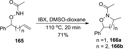 Figure 57 IBX-mediated stereoselective 5-exo and 6-exo formations of isoxazolidines and [1,2]oxazinanes.