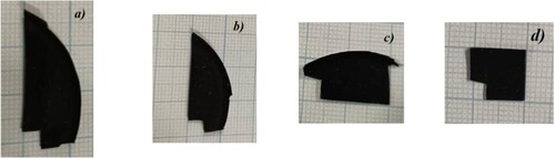 Figure 2. Photo of GNPs/PDMS nanocomposite foils obtained for curing times of a) 15 min, b) 30 min, c) 45 min and d) 60 min.