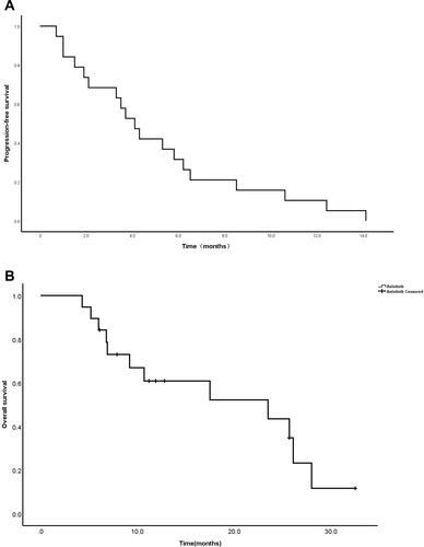 Figure 1 Progression-free survival (A) and Overall survival (B) of all patients.