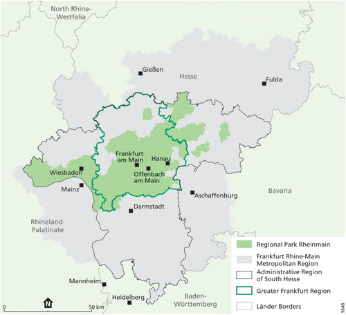 Figure 2. The Frankfurt Rhine-Main Metropolitan Region and the Greater Frankfurt Region, Germany.Source: Regionalverband FrankfurtRheinMain (Citation2018).