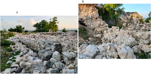Figure 4. Fallen walls at Camp Gérard following the 2021 earthquake. Photographs by authors.