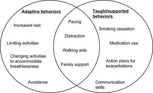 Figure 1 Adaptive self-care behaviors and behaviors that can be taught or supported by health care professionals.